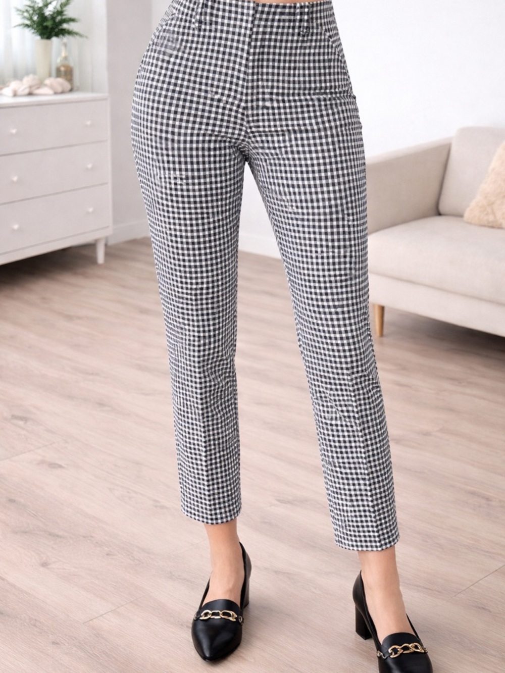 Zara Black & White Gingham Ankle Pants